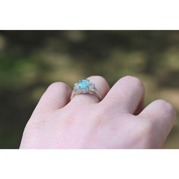 Aquamarine Engagement Ring, Unique Rough stone Ring, Raw Mineral Ring, - Picture 3 of 4